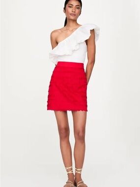 Marie Oliver Orlee 0 Salsa Bright Red Textured Fringe Mini Skirt
